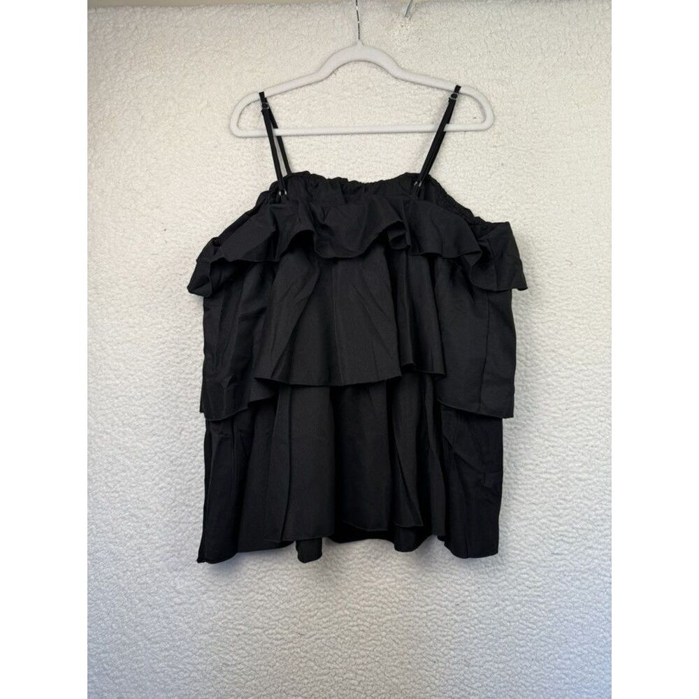 Ruffle Layered Tank Top Womens 5XL Black Adjustable‎ Strap Flowy Plus Size Chic